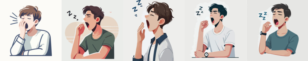 vector of young man yawning