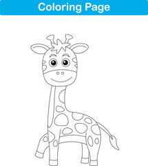 Funny cartoon giraffe. Coloring pages. Vector illustration