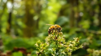 A bee is eating from a flower
