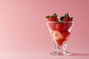 Fresh Strawberries in a Glass Bowl on Pink
