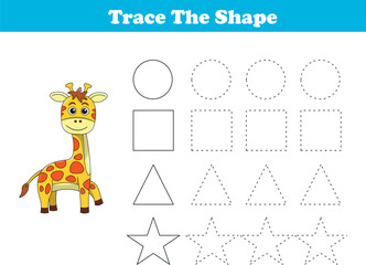 Tracing lines of different shape for kids with giraffes. Vector Illustration