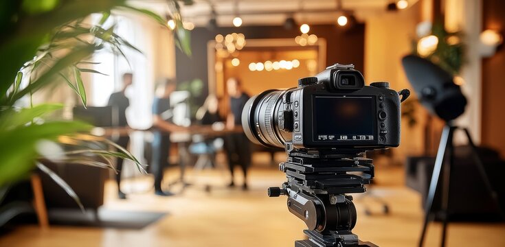Professional studio setup with camera and crew in action - Powered by Adobe