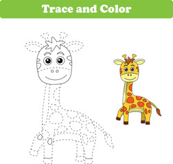 Handwriting Practice. Tracing lines and coloring giraffes for children. Vector Illustration