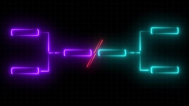 glowing neon  or outline championship single elimination tournament bracket or tree diagram 