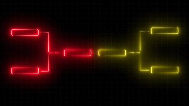 glowing neon  or outline championship single elimination tournament bracket or tree diagram isolated on neon . Fields for 8 players or teams, 4 from each side. It is suitable for all kinds of sports.