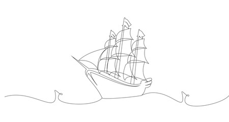 line art of a ship sailing on the sea