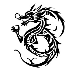 Tribal Dragon: A Black and White Mythical Creature Tattoo Design