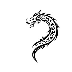 Tribal Dragon Tattoo Design: Mythical Creature Art, Black Ink Illustration