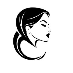 Elegant Woman Profile: A Black and White Fashion Illustration.  A minimalist graphic design featuring a stylized female face and hair, perfect for beauty, fashion, and style projects.