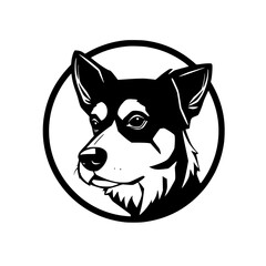 Dog Headshot: Monochrome Pet Portrait in a Circle. Perfect for logos, icons, or any pet-themed design project.  A simple yet stylish graphic.