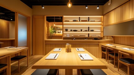 Japanese Restaurant Interior Design: Minimalist Wooden Elegance