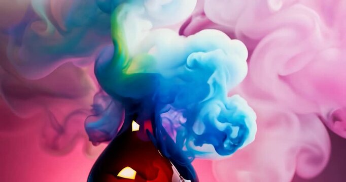 shot of a vape liquid bottle as vaporized smoke cascades around it, emphasizing rich, intense colors with an elegant, glossy finish
