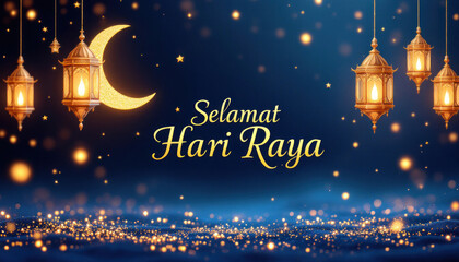 Naklejka premium Golden Lanterns Celebrate Hari Raya Festive Night