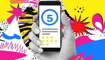 User Rating Display on Smartphone Digital Arts Colorful Background Creative Environment Close-up Perspective Visual Engagement Concepts