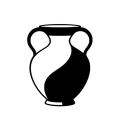 Ancient Greek Amphora: Black and White Ceramic Vase. Classic Art, Culture, History, and Mythology Symbol. Antique Pottery Vessel Design Illustration.