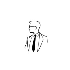 Elegant Man in Suit Profile: Minimalist Line Art Design.  A stylish and professional vector illustration, perfect for business branding or fashion projects.