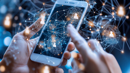  Illustration of technologies and processes in a smartphone.With a smartphone in hand