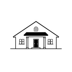 Modern House Exterior: Simple, Elegant Home Design.  A minimalist architectural drawing showcasing a classic house facade with columns and a porch. Ideal for real estate and home design websites.