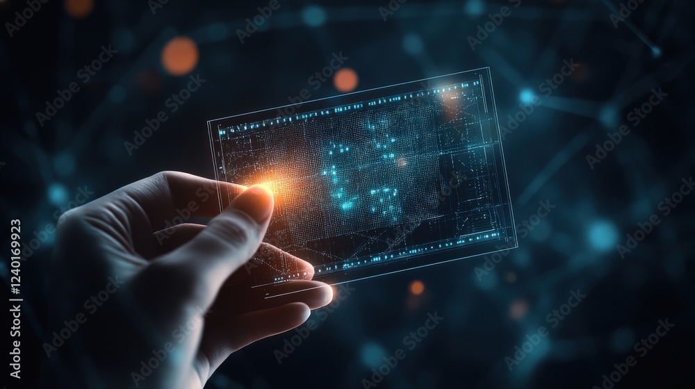 Poster Hand Holding Transparent Display with Digital Data Visualizations