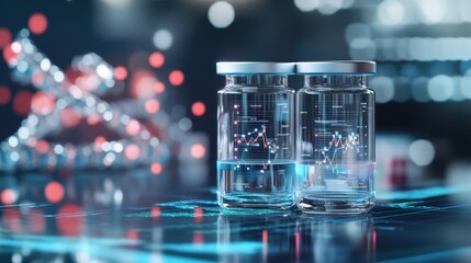 Scientific Research with Vials and Data Graphs in Laboratory Setting