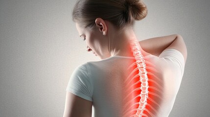Visible Spinal Cord Problems on Woman's Back Due to Spine Osteoporosis, Highlighting the Impact of Bone Disease on Health