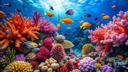 Obraz premium Vibrant Underwater Scene with Colorful Coral and Tropical Fish