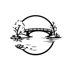 Serene Landscape: Bridge Over Water, Nature's Tranquility, Scenic View, Peaceful Artwork