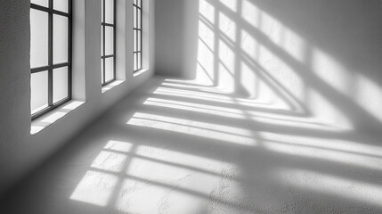 Obraz premium White Room Sunlight Shadows Minimalist Interior Design Photography home walls floor space clean 