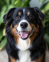 Close up portrait of a beautiful australian shepherd dog with a happy expression and open mouth