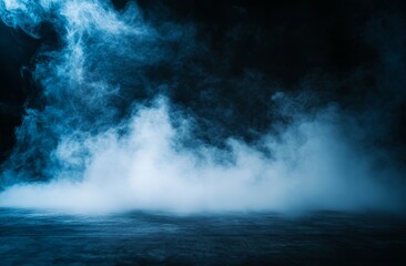 Fototapeta premium Blue smoke swirls studio floor background