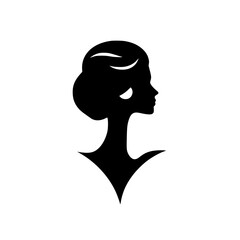 Elegant Woman Silhouette: Profile, Hair, and Jewelry in a Minimalist Black and White Design