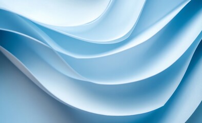 Abstract light blue paper waves, flowing curves, elegant design.
