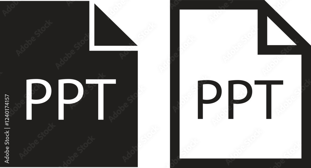 Poster file icons set. format of document on computer flat and line symbols. ppt file signs. audio extensio
