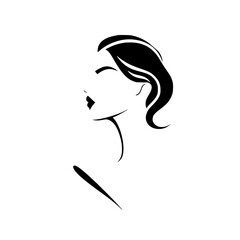 Elegant Woman Profile: Minimalist Black and White Line Art Design.  A stylish and sophisticated graphic illustration perfect for fashion, beauty, and design projects.