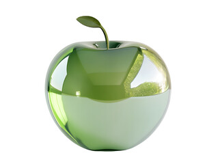 Shiny Green Apple with Glossy Surface and Leaf on White Background