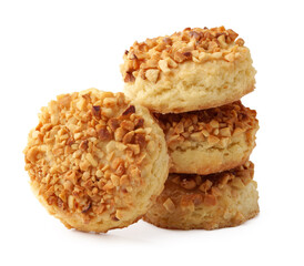 Delicious nut-covered cookies stacked on each other, perfect for any dessert occasion or snack time