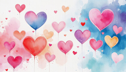 Pink heart and love watercolor background