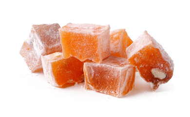 Delightful Turkish delight cubes dusted with sugar showcasing rich orange color