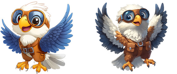 Obraz premium playful cartoon eagle wearing tiny aviator goggles, transparant background, PNG file
