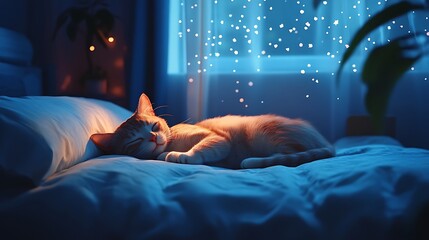 A Tabby Cat Sleeping on a Bed with Light Streaming Through a Window