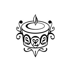 Ornate Candle Design: A Romantic Home Decor Illustration. Perfect for vintage, aesthetic, and home decor projects.  Black and white line art drawing.