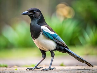 Obraz premium Injured Magpie Bird with Damaged Leg, High-Resolution Stock Photo