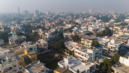 Aerial view of small city.