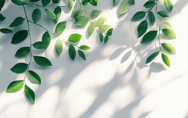 Sunlight dappled leaves, white background, nature