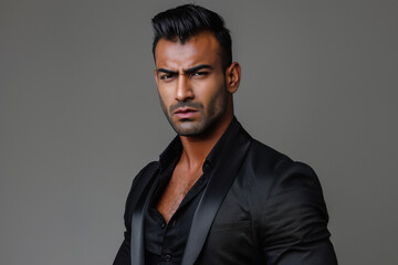 Fototapeta premium Handsome Indian muscular manly male model, angry