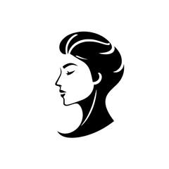 Elegant Woman Profile: A Black and White Minimalist Portrait.  Stylish and Modern Graphic Design Illustration, perfect for fashion, beauty, or profile pictures.