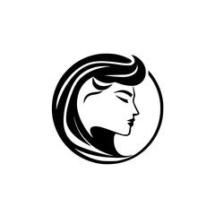 Elegant Woman Profile: Black and White Minimalist Art, Fashion, Beauty, and Style Icon. Perfect for logos, graphic design, and illustrations.