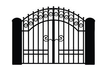 Modern iron gate silhouette vector art illustration1.eps