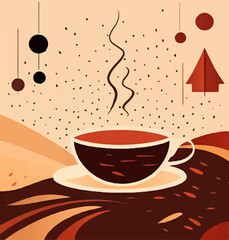 Minimalist Coffee Cup with Geometric Accents,  Vector Illustration