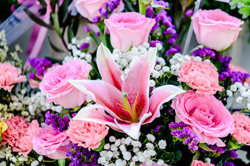 Beautiful flowers decorations, flower background, backdrop wedding decoration, rose pattern, colorful background, bunch of flowers